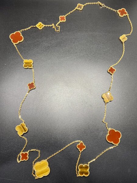 Люксовое Колье Van Cleef с сердоликом и тигровым камнем 